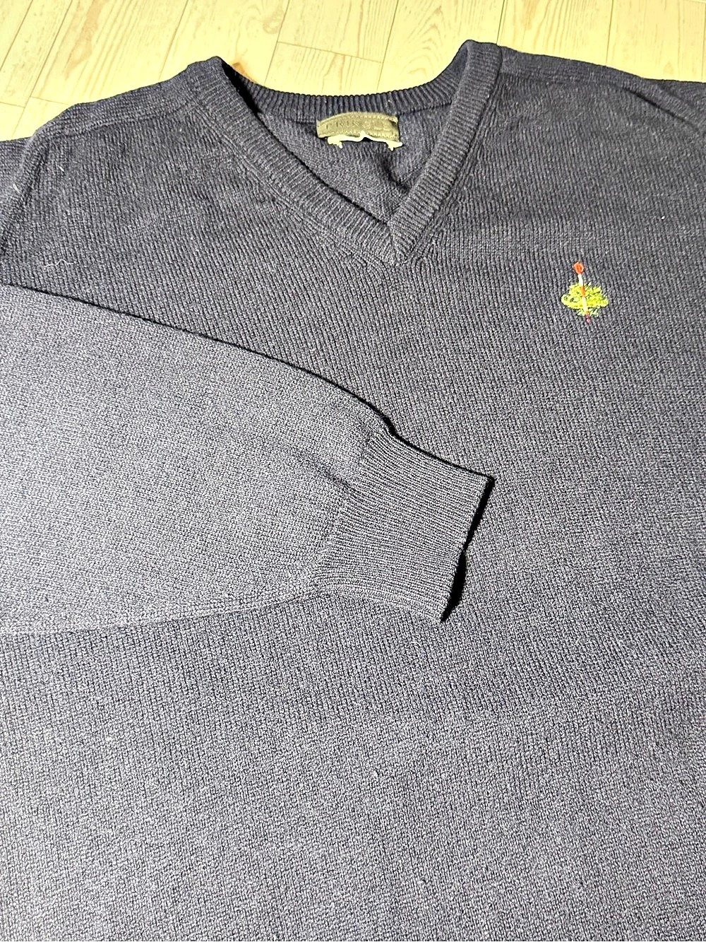 Pringle of Scotland Mens L Merion Golf Club Lambswool V Neck Sweater Navy Vintag
